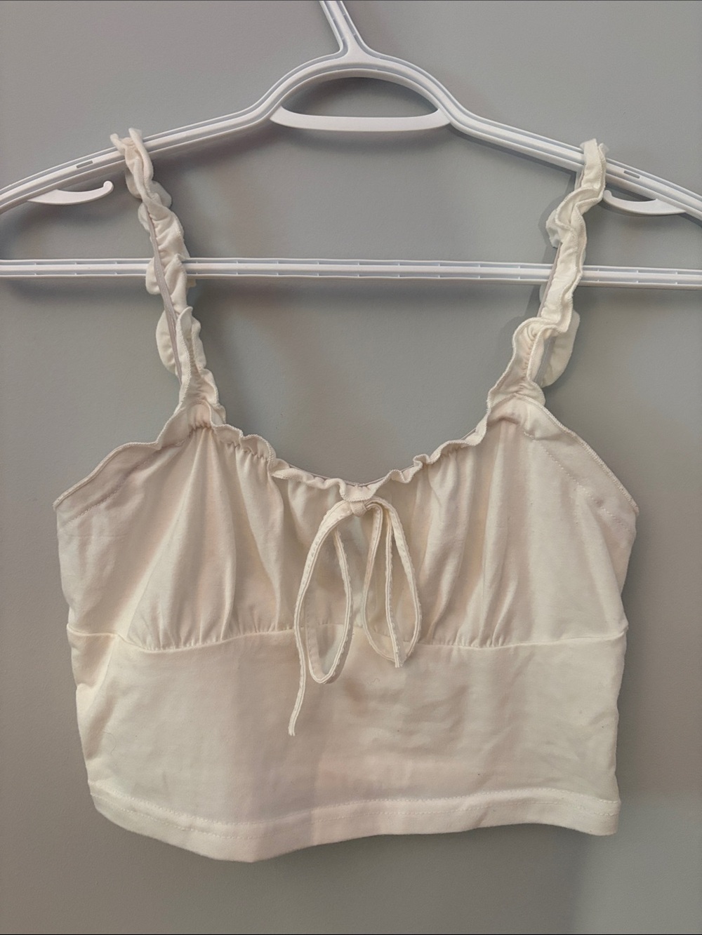 SHEIN Cream Smocked Neckline Crop Top